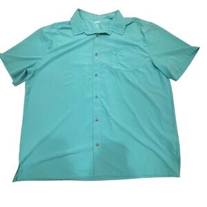 KingSize Mens Button Up Shirt 3XL Tall Turquoise Short Sleeve Cool *See‎ Pics